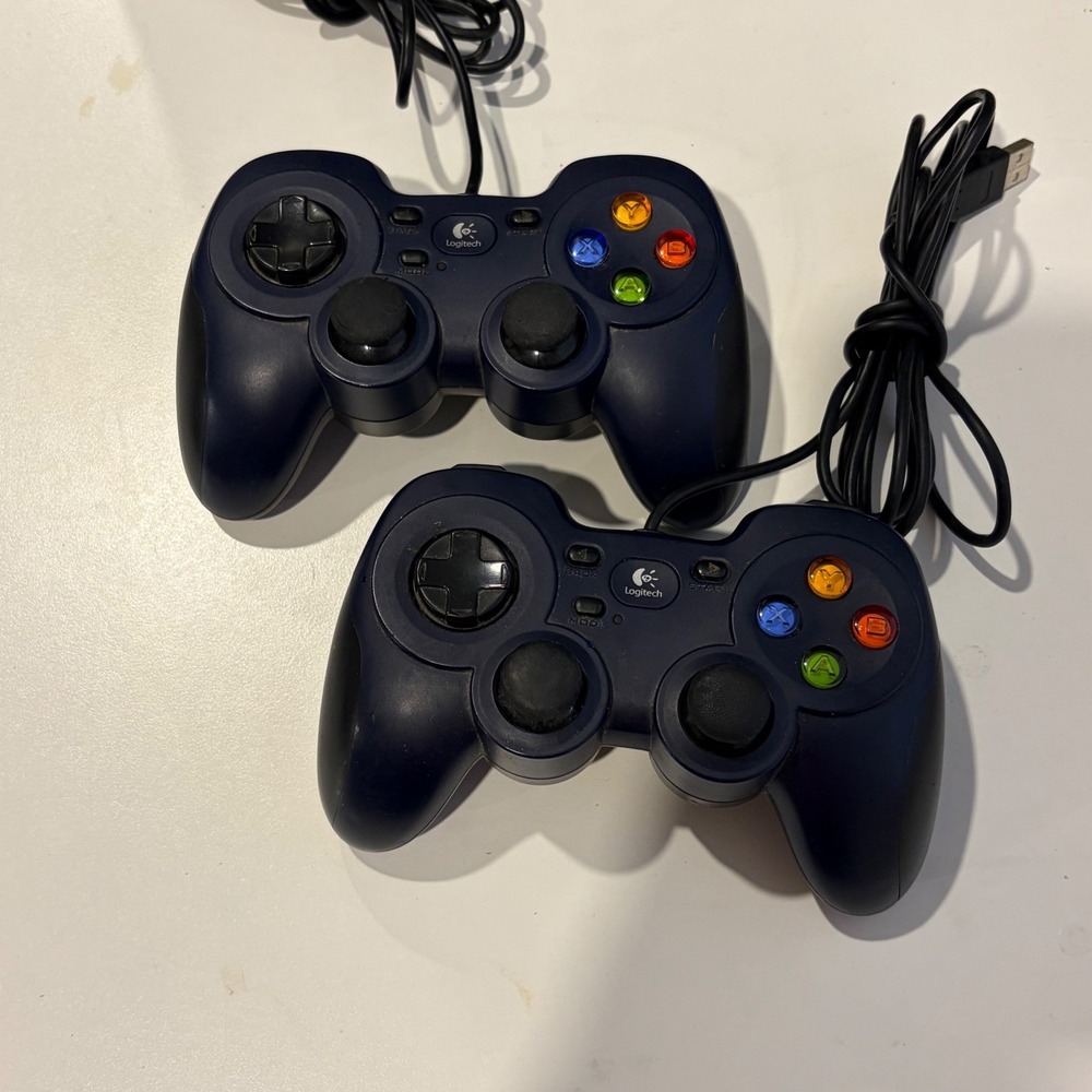 Lot of 2 Logitech F310 Wired Gamepad Controllers PC G-U0001 Blue 840-000058